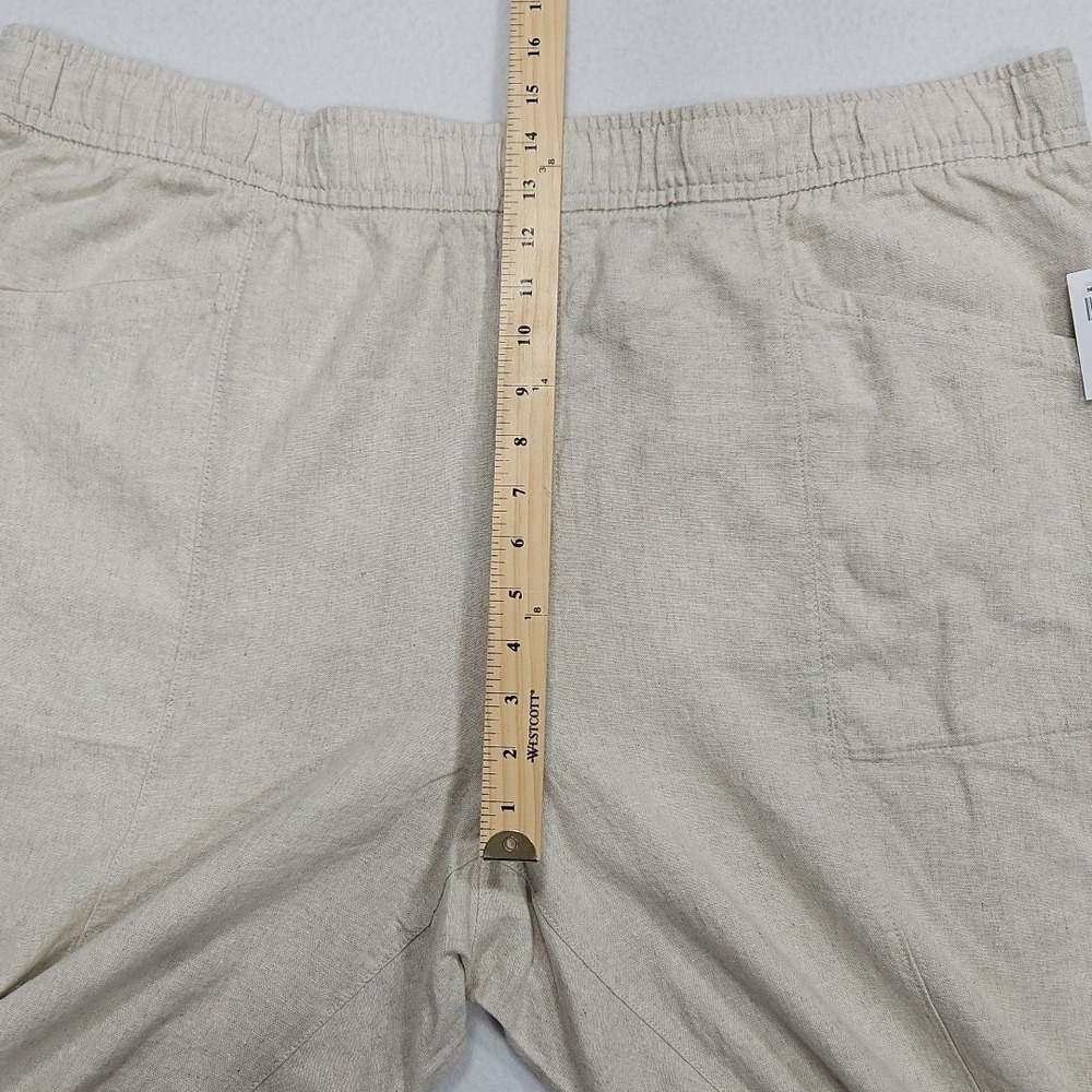 Old Navy 3X Beige Cropped High Rise Linen Blend Pull On Straight Tapered Pants - Picture 9 of 12